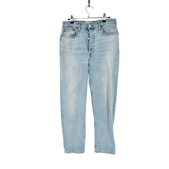 Re/Done 70s Stove Pipe High Rise Straight Ankle Jeans in River Fade Blue Size 29 - Picture 3 of 7